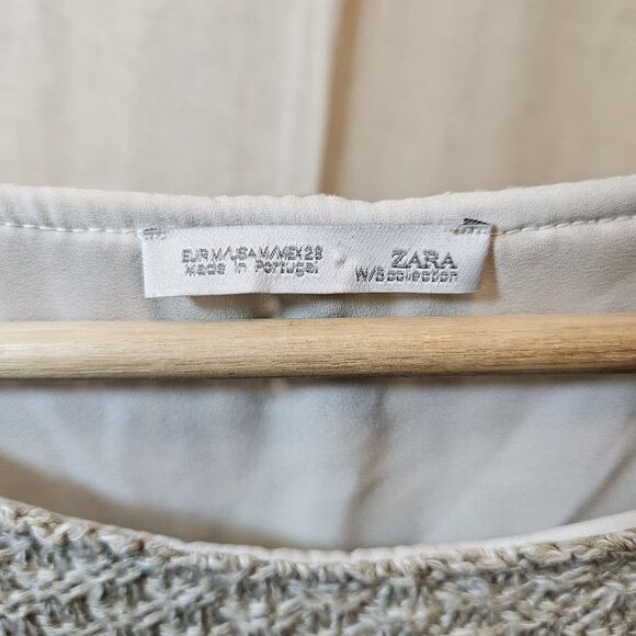 Zara W/B Collection Womens Layered Top Tan Knit Sweater Over Cream Medium *flaw* - Picture 4 of 9